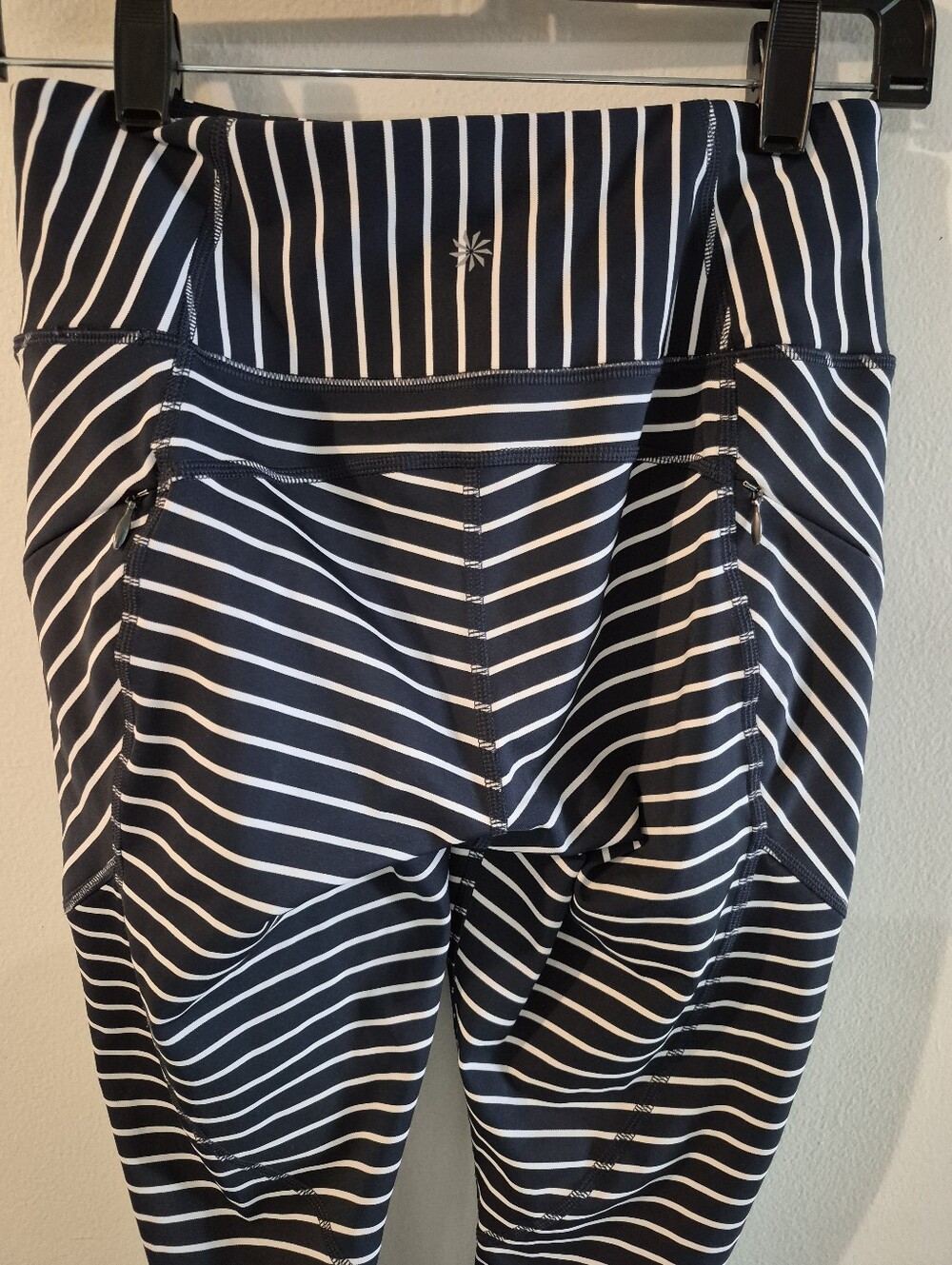 S) Athleta Contender 7/8 Navy & White Compression Leggings View 5